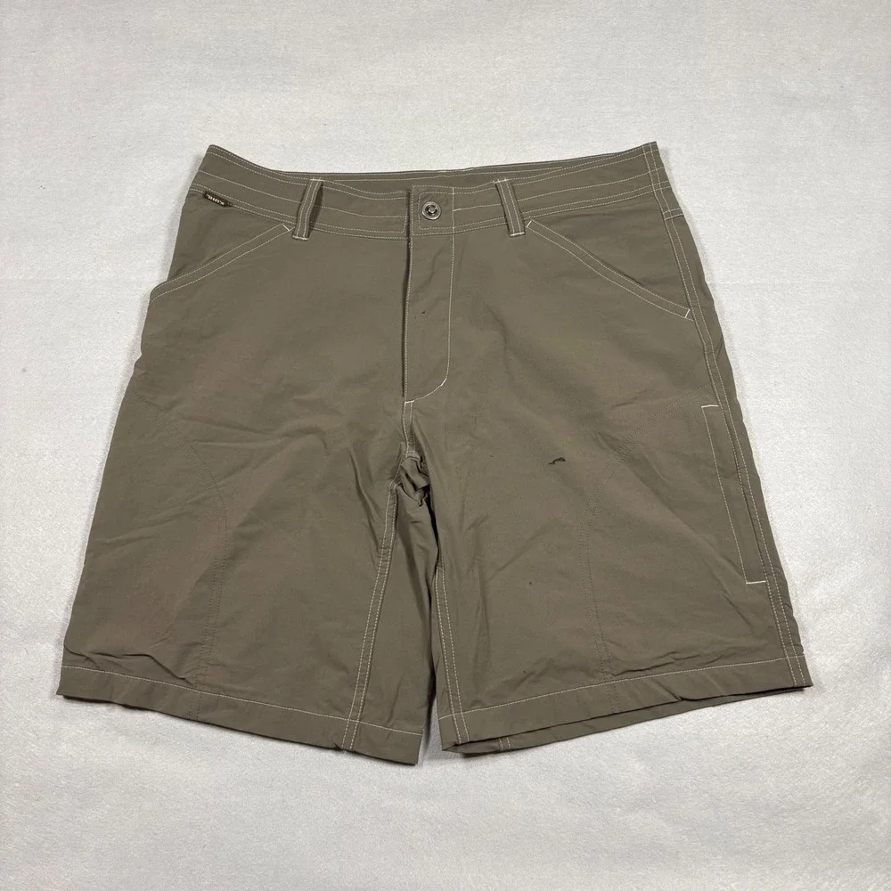 KUHL Renegade Cargo Shorts Mens 34 Khaki Olive Green Technical Hiking Outdoor